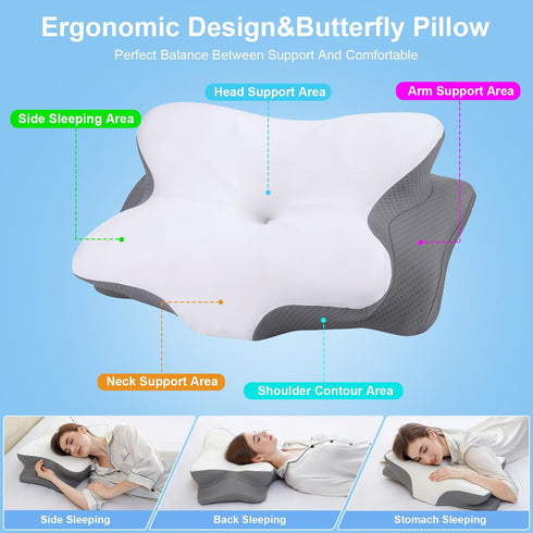 Memory Foam Pillows, Ergonomic Pillow for Neck Pain Relief, Bed Pillow for Sleeping, Cervical Neck Pillow for Side