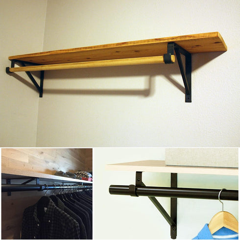 4 Packs Heavy Duty Closet Shelf and Rod Bracket, Eau Black Closet Shelf Bracket with Rod Support for Storage