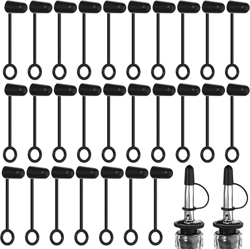 Zopeal 100 Pieces Pourers Dust Caps, Black Covers with Loop for Olive Oil Liquor Bottle Spout