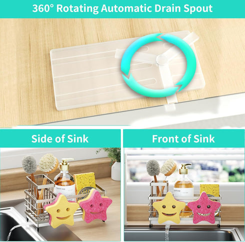 Countertop HapiRm Sink Caddy Sponge Holder - Self-draining Kitchen Sink Organizer with Smiley Face and Brush Holder