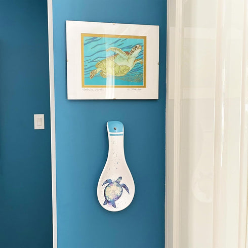 Large Spoon Holder, Sea Turtle Spoon Rest, Nautical Ocean Beach Decor, Ceramic Spoon Holder for Kitchen Gift