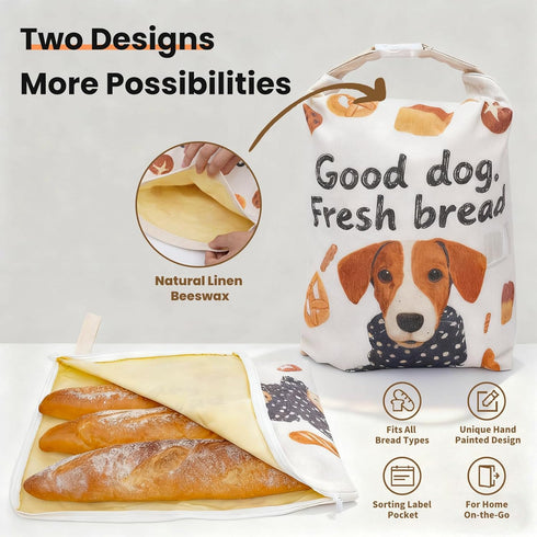 2 Pack (1217 Beeswax Bread Bags for Homemade Bread & Sourdough, Reusable XL Bread Bag in) Eco Linen Cotton Storage, Zip
