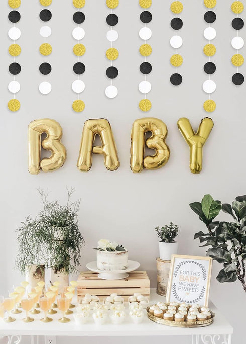 MerryNine Paper Garland 5 Pack - 65 Ft Glitter Circle Dots Hanging Decor for Baby Shower, Birthday, Nursery Party