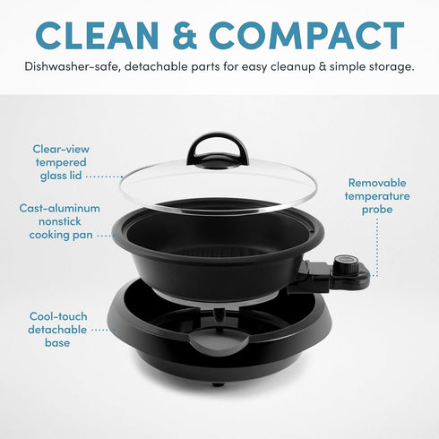 Aroma Housewares ASP-137B 3Qt. 3-in-1 Electric Indoor Grill - Portable, Dishwasher Safe, Black with 10 in. Nonstick Pan
