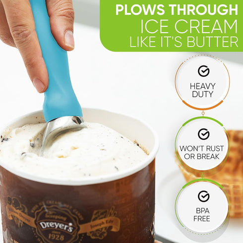 Spring Chef Ice Cream Scoop Aqua Sky with Soft Grip Handle, Professional Heavy Duty Sturdy Scooper for Gelato
