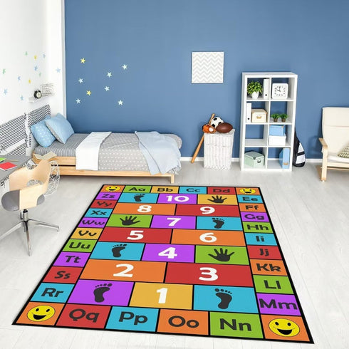 VICIKOIA 31x47 Kid Hopscotch Play Rug, ABC Alphabet Number Educational Carpet, Playroom Classroom Mat Non-Slip Washable