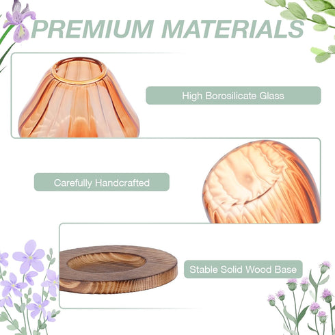 Set 4, NiHome Mushroom Glass Planter with Wooden Base of Cute Indoor Greenery Plant Propagation Stations,High