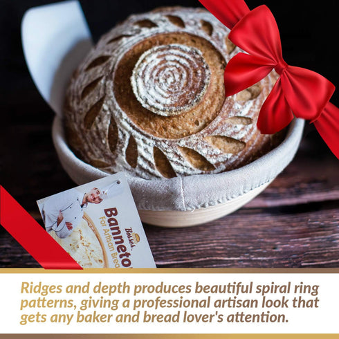 9 Inch Bread Banneton Proofing Basket - Baking Bowl Dough Gifts for Bakers Proving Baskets for Sourdough Bread Scraper