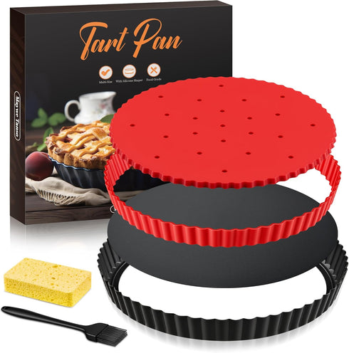 Tart Pan Kit,9 Inch Tart Pans with Removable Bottom,Non-stick Fluted Quiche Pan