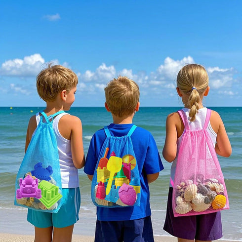 Bag,6pcs Backpack Vodolo Beach Toy Mesh Travel Sand Toys for Sandbox Buckets,Beach Vacation Essentials for Kids,Shell