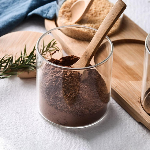 300ML/10Oz Clear Glass Jar with Bamboo Lid and Wooden Spoon, Cute Storage Canister for Kitchen