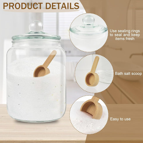70 oz Set 2 2 Global BathGlow Bath Salt - Glass Jar with Wooden Scoop & Airtight Lids, Large Storage Canisters