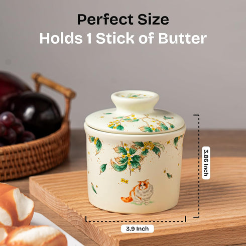 Countertop Countertop, Stoneware Butter Crock with Lid, Ceramic Butter Dish with Water Line, Butter Keeper, Butter