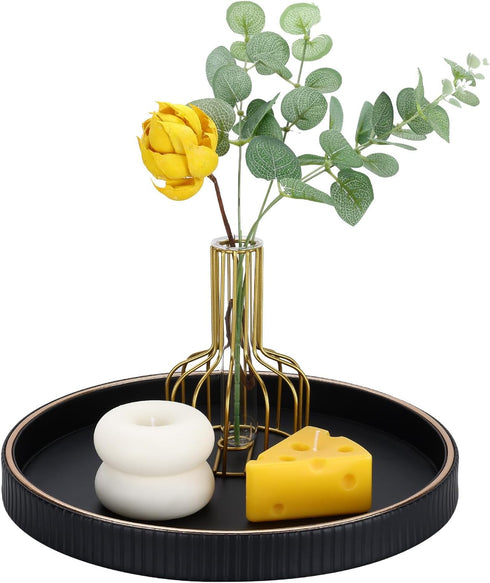 GORESE 12" Decorative Tray for Home Decor, Round PU Leather Coffee Table
