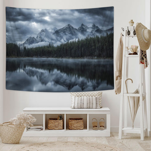 JAWO Landscape Tapestry Wall Hanging, Lake with Mountain Forest Landscape Wild Nature Scenic, Polyester Fabric Wall Tapestry for Home Living Room Bedroom Dorm Decor 71X60Inches
