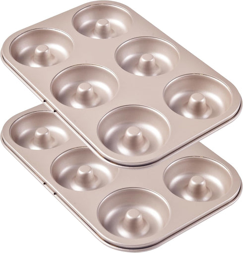 Donut Pan, Nonstick 6 Cavity Ring Doughnut Pan for Baking, Set of 2, Champagne Gold