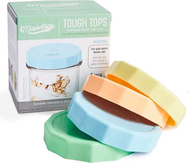 Masontops Tough Tops - Ball Wide Mouth Mason Jar Lids, Plastic Leakproof, Multi Colored Reusable Canning Lids