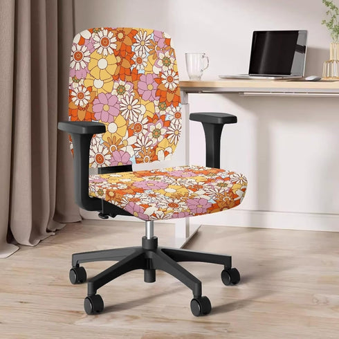 Cadowhimsy 2 Hippie Daisy Flower Print Office Chair Slipcover Piece Desk Chair Cover Removable Computer Chair