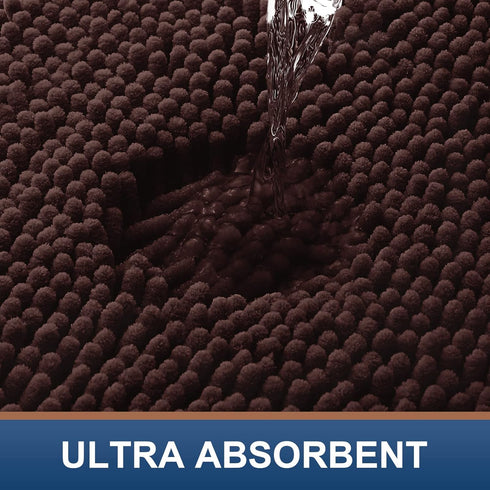 Smiry Chenille U-Shaped Toilet Bathroom Rugs - Soft Absorbent Non-Slip Contoured Mats, Machine Washable (Brown)