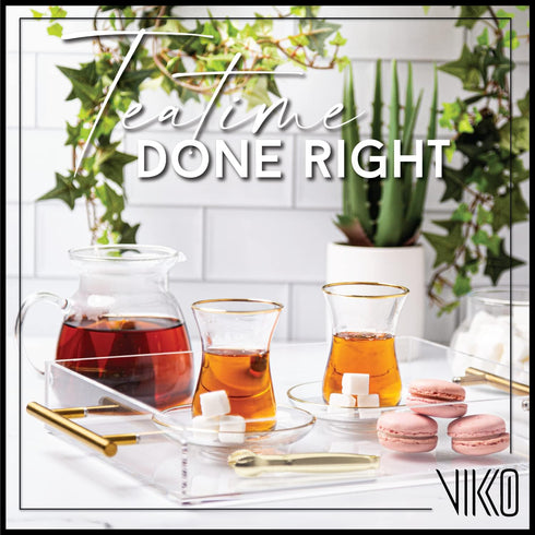 Set, 6 6 5.5 Oz Set Vikko Turkish Tea Glasses & Saucers, Cups and Plates, Tea Cups, Turkish Glass Tea For Six, Clear