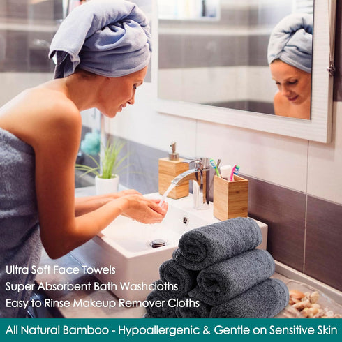 6 Pack, 13x13 inch Face Towels Extra Large Grey Wash Cloths on Sensitive Skin, Super Soft and Gentle Bath Washcloths