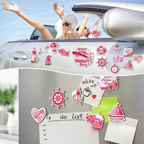 Capoda 16 Pieces Mother's Day Cruise Door Magnets, Bulk Fridge Magnetic Decals for Happy Mother's Day Decorations