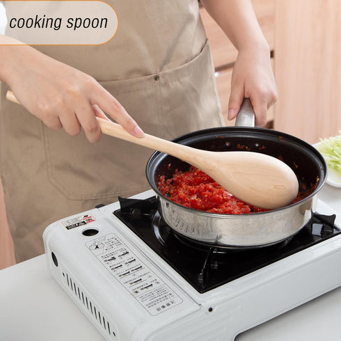Wooden Cooking Spoons Set - 14 Inch Maple Wood Mixing Spoon, Nonstick Kitchen Serving Utensil, 2 Pieces