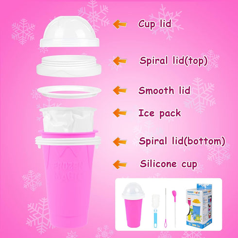 DIY Slushy Maker Cup - TIK TOK Magic Slushie Maker, Quick Frozen Smoothie Pinch Cup, Portable Squeeze Ice Cup, Pink