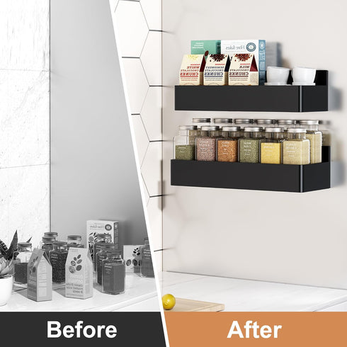 Magnetic Spice Rack for Refrigerator, Kitchen Organizer and Storage Shelf, Black (2 Pack)