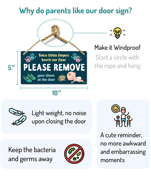 Fun-Plus Please Take Your Shoes Off Sign - 10 x5 PVC Plastic Hanging Sign for Home