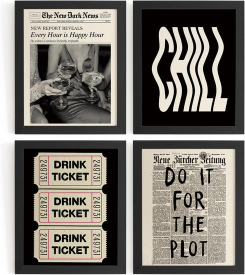 DSHFG Trendy Bar Cart Wall Decor, Black Room Decor Y2k Wall Art Prints