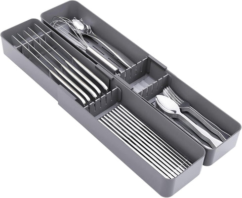 Kitchen Drawer Silverware Organizer, Adjustable Cutlery Holder, Expandable Utensils Tray for Flatware Storage