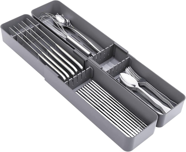 Kitchen Drawer Silverware Organizer, Adjustable Cutlery Holder, Expandable Utensils Tray for Flatware Storage