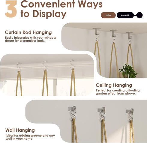 Bamworld Hanging Shelves Plant Hanger Indoor Window Plant Shelves Wood Plant Wall Shelf Window Sill Plant Shelf Indoor