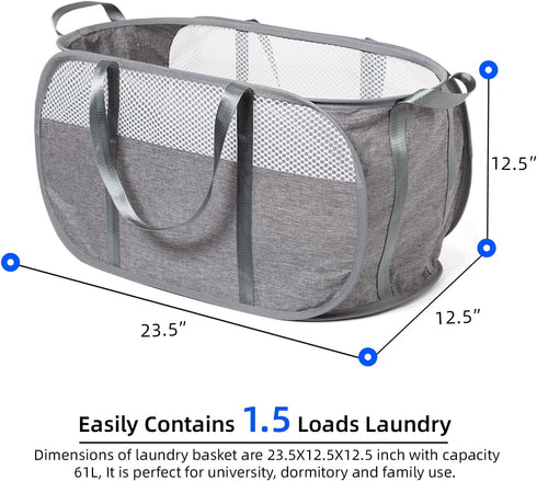 Tear Proof Pop Up Laundry Hampers with Strong Handles, Easy to Carry & Collapsible Laundry Basket, Honeycomb