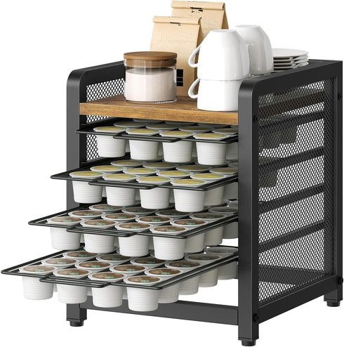 Coffee Pod Holder: K Cup Holder, 4-Tier Coffee Pod Organizer for 80 Pods, Space Saving for Home Office, Rustic Brown