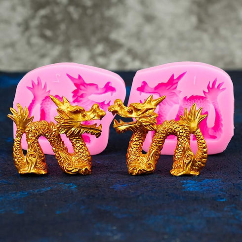2Pcs/Set 3D Dragon Fondant Mold - Chinese Zodiac Dragon Silicone Gum Paste Sugar Craft Mold for Cake Decorating