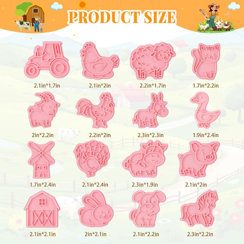 16 Pcs Farm Animal Cookie Cutters with Plunger Stamps Set, Farm Animal theme Fun Cookie Mold, 3D Animal Shape Cookie Cutters, Animal Series Shape Biscuit Cutters for Baking Birthday by Guiqulai