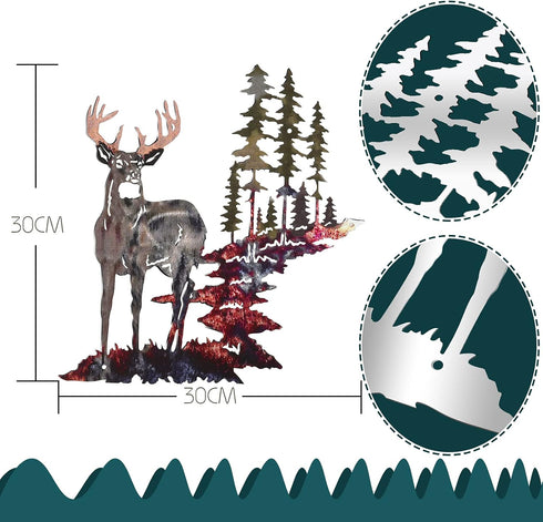 Forest Tree Deer Wall Art, Rustic Metal Hunting Decor for Living Room Bedroom, 11.8 x 7.9 Inch