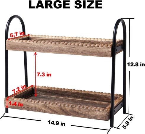 Countertop 2 BDBDYEAY Bathroom Organizer, Tier Vanity Organizer and Storage for Cosmetic Skincare Perfume, Wood Bead