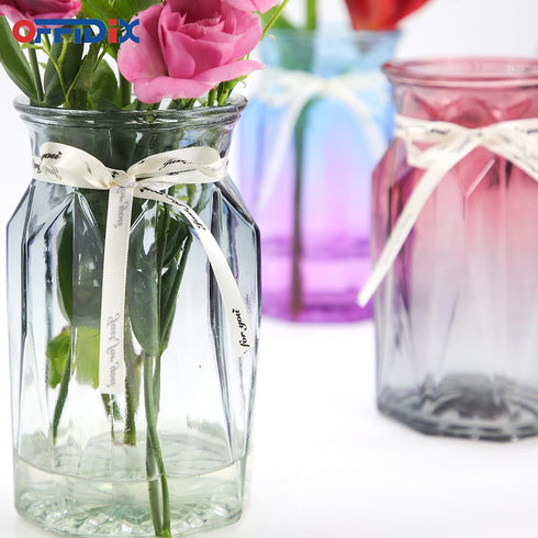 OFFIDIX Glass Vase, Geometric Faceted Design Flower Vase for Weddings, Events, and Home Decor Arrangements.