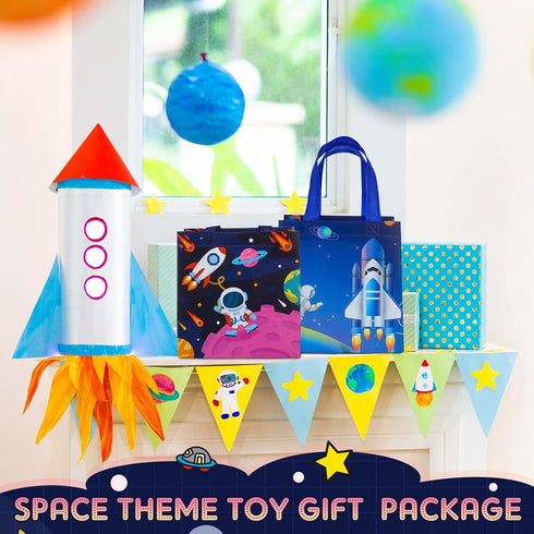 30 6 Kigeli Pcs Style Space Goodie Bags, Space Party Favors Large Non-woven Gifts Bags with Handles, Astronaut Planet