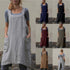 Women's Cross Back Pinafore Apron with Pockets, Cotton Linen Dress, Plus Size