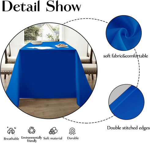 90x132 Inch 2 Pack 6ft 8ft Rectangle Tablecloths Royal Blue Tablecloth for Washable Decorative Linen Polyester Table