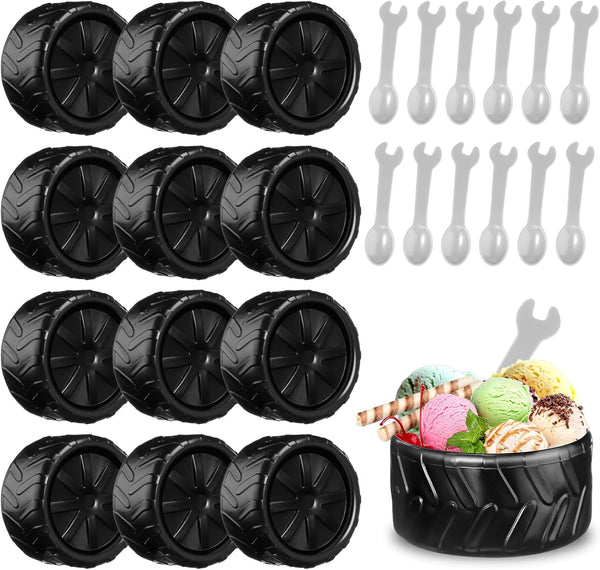 Uiifan 12 Sets Truck Wheel Ice Cream Bowls Spoon Set, Plastic Race