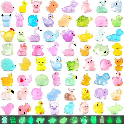 200Pcs Various Luminous Mini Animals, 63 Style Tiny Resin Figurines Animals Glow