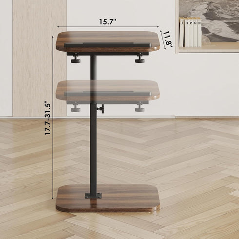 360 Side Table Sofa Tv Tray Height Adjustable C Shaped End Table Swivel Overbed Living Room Couch Table, Walnut