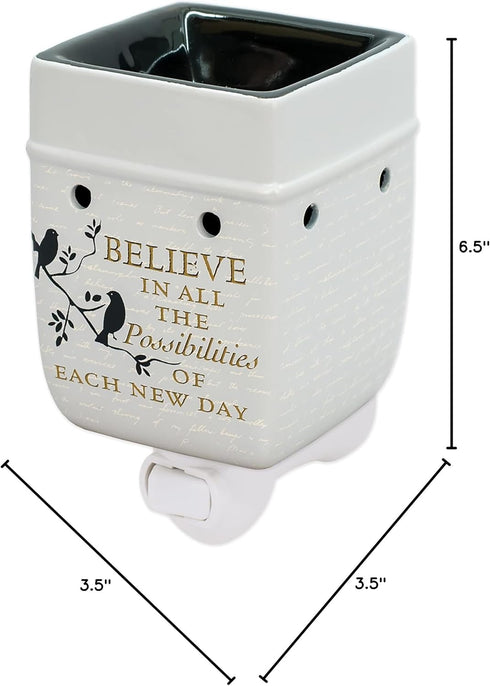 Elanze Designs Birds on a Tree Believe Grey Ceramic Stoneware Electric Plug-in Outlet Wax and Oil Warmer