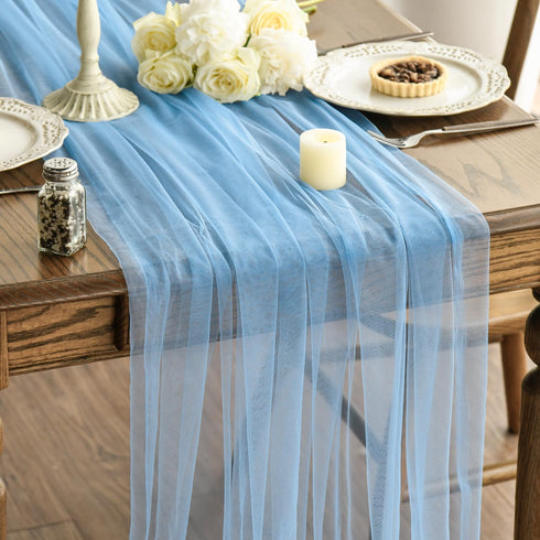 Artoid Mode Dusty Blue Gauze Table Runner 120 Inch 10FT, Seasonal Sheer