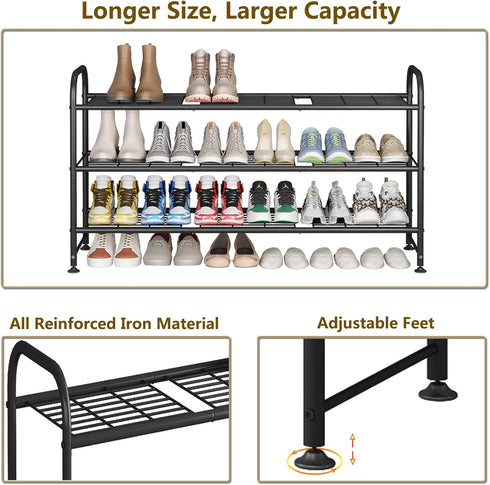 3 Closet LINZINAR Shoe Rack Tier Long Metal Shoe Organizer for Entryway Black